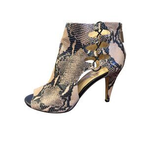 Banana Republic Snakeskin Open-Toe Heels 9M Leather Upper Side Cutout Lace-Up St